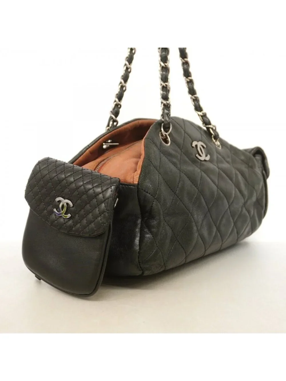 Chanel Handbag Quilted Leather Black Silver